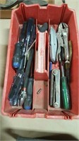 Tool caddy w/ screw drivers and various tools.