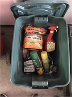 Yard supplies and plastic tub with lid