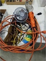 Extention cords, fan, trouble light, rope