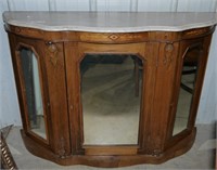 Fruitwood commode with mirrored doors, inlaid and