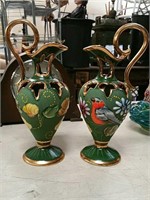Pair of hand-painted pitchers from Belgium