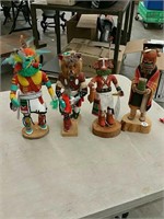 Lot 4 wood carved native figurines