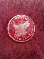 > One troy ounce 999 fine silver round sunshine