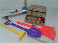 Plastic kids Garden items, Tackle Box, skateboard
