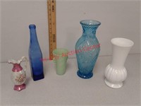 Glass vases, blue glass bottle - all in good