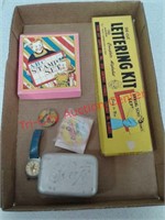 Vintage toys, brain teasers, stamp / lettering