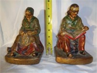 Seated Man & Woman with Dog & Cat Bookends