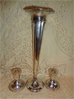 Weighted Sterling Candleholders & Vase
