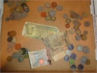 Large Lot of Foreign Coins & Paper Money