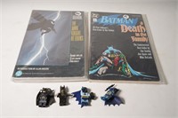 BATMAN COMICS GRAPHIC NOVELS & 4 LEGO LIKE FIGURES
