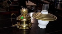 BRASSS DUAL WICK OIL LAMP WITH CHIMNEY & SHADE