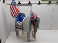 Wooden Elephant with New Red, White, & Blue