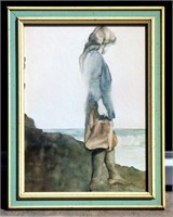 Vintage Rosamond Print Girl on Beach Framed