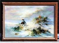 Original Framed Oil Canvas Beach Scene Jenkens