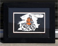 Framed Art Block Print Winter Riding Bicycle Proof