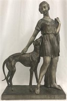 Ignacio Gallo, Art Deco Bronze, Woman w/Greyhound