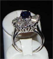 18 Kt White Gold Diamond and Sapphire Ring.
