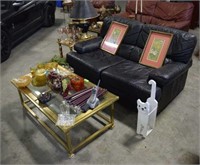 COUCH, COFFEE TABLE, END TABLE AND DECORATIONS