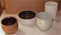 4 pcs - few chips on all -- redware crock 8" x 6";