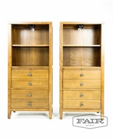 Pair of Oak Bookcases with Integrated Lights