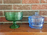Green and Blue Art Glass Dishes