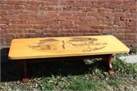Carved Top Coffee Table, Artist Signed Suggs,