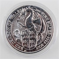 Coin 2017 Red Dragon of Wales  2 Troy Ounce Silver