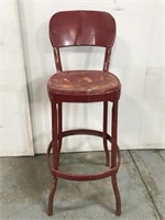 Vintage red metal stool chair