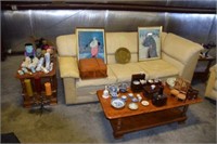 COUCH, CHAIR, COFFEE TABLE, ASSORTED DECORATIONS