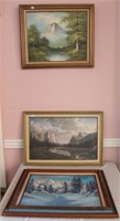 3 Framed Mountainscape - Oil on Canvas by Pinnix