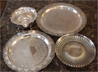 4 Unmatched Silver Plate - 2 Serving Trays, 15",