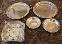 5 Unmatched Silver Plate - Handled Serving Tray