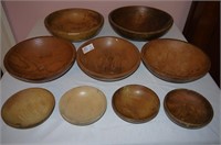 9 Unmatched Wooden Pieces  - 5 Mixing Bowls 12