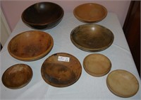 8 Unmatched Wooden Pieces - 5 Mixing Bowls - 13",
