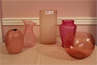 5 Unmatched Pink Vase- 12", 9", 9 3/4", 7", 6