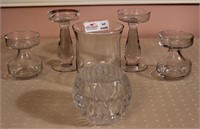6 Clear Candle Stands - Pair of Pedestal 6 3/4" /
