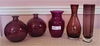 5 Unmatched Amethyst Vase, 7", 7", 7 3/4", 10",