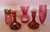 5 Unmatched Vase - Cranberry with Gold Overlay 8