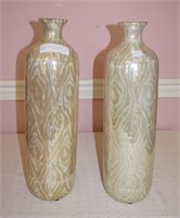Pair of Tall Art Glass Vase, Irredescent, 18"H