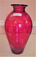 Art Glass Vase, Hot Pink with Clear Polka Dots,