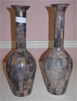 Pair of Pottery Tall Vase with Applied Mosaic, 20