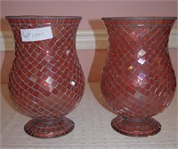 Pair of Pink Art Glass Luminaries, 10 3/4"H