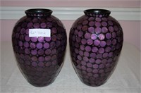 Pair of Purple and Black Art Glass Vase, 11 1/2"