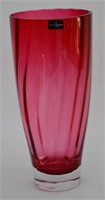 Darington Crystal Cranberry Vase - Signed