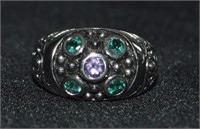 925 Silver & Gemstone Bali Style Ring - sz. 9