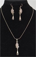 925 Silver & Rose Quartz Necklace & Earring Set