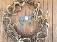 horseshoe and barb wire wreath