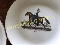 Serving bowl and platter, 4 decorative horse