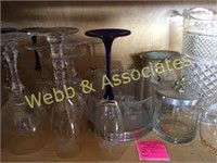 Contents of lower shelf: stemware, vases, glasses,