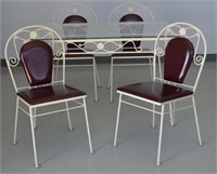 Vtg Wrought Iron Dining Table & 4 Chairs